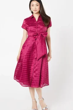 Organza Short Sleeve Tie Waist Shirt Dress