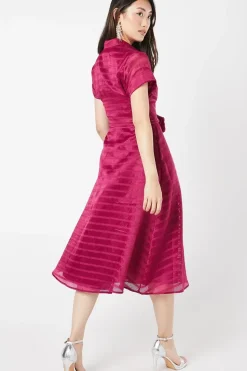 Organza Short Sleeve Tie Waist Shirt Dress