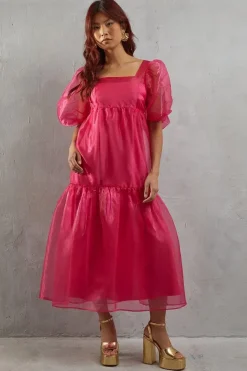 Organza Square Neck Midaxi Dress