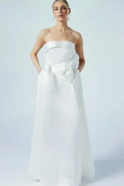 Origami Bow Front Twill Wedding Dress