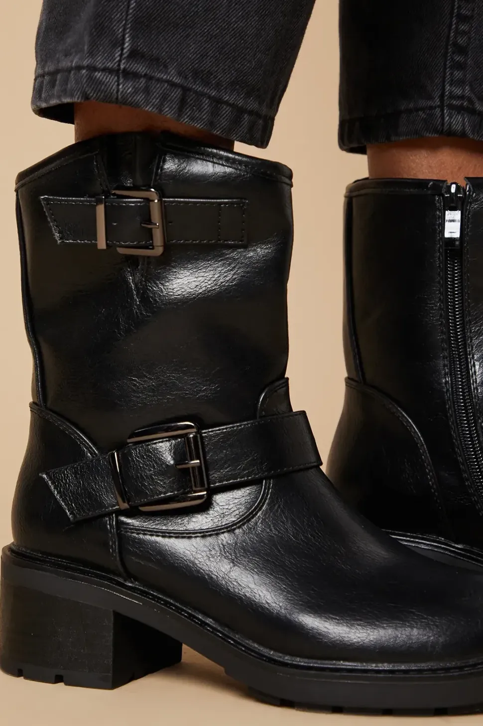 Oscar Buckle Detail Biker Boot