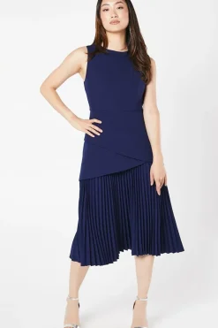Overlay Pleated Skirt Midi Wedding Guest Dress
