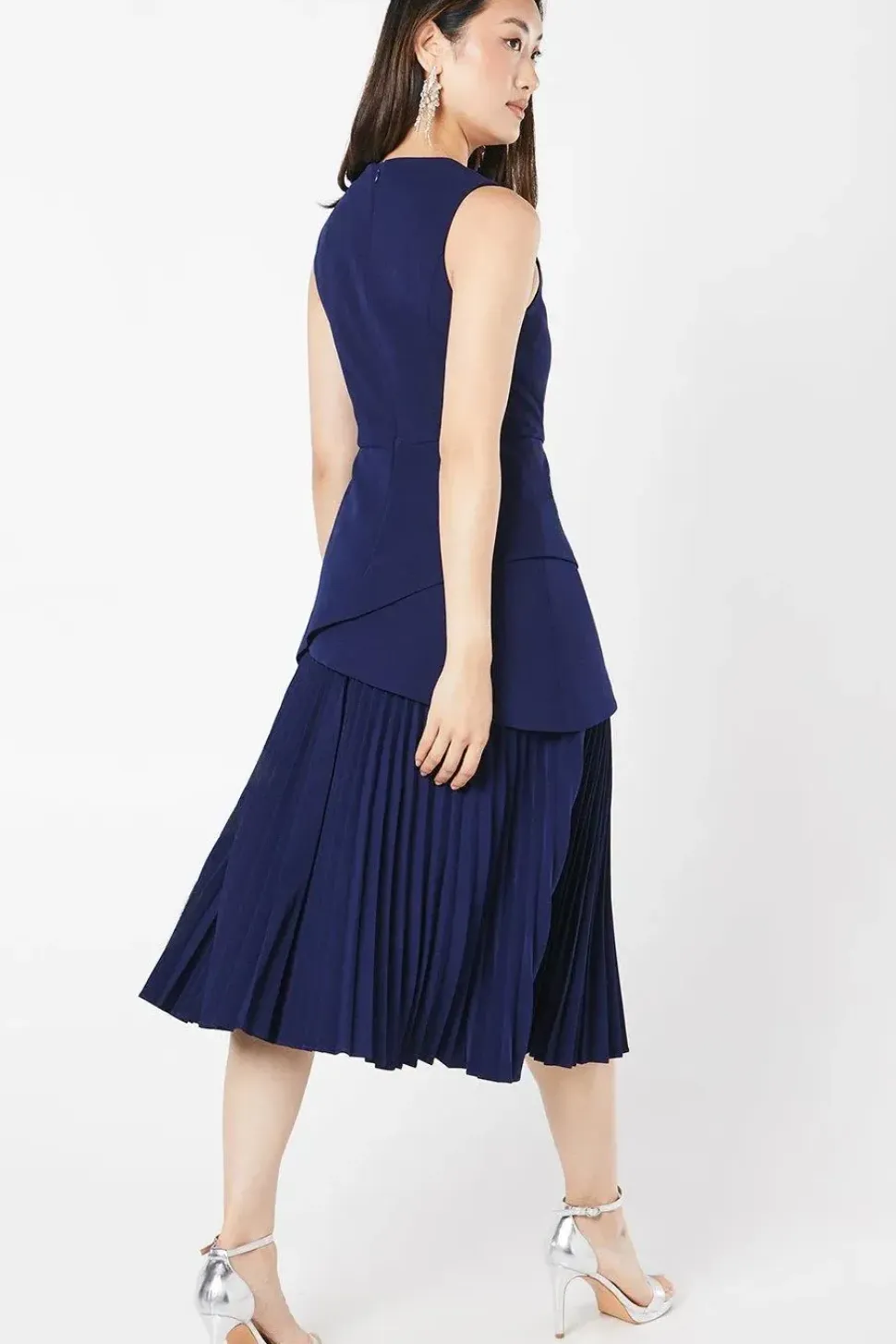Overlay Pleated Skirt Midi Wedding Guest Dress