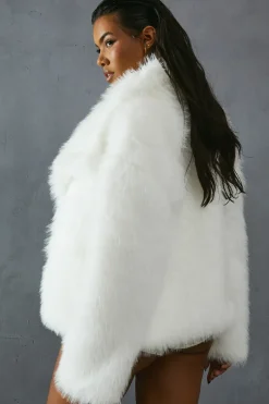 Oversized Collar Faux Fur Coat