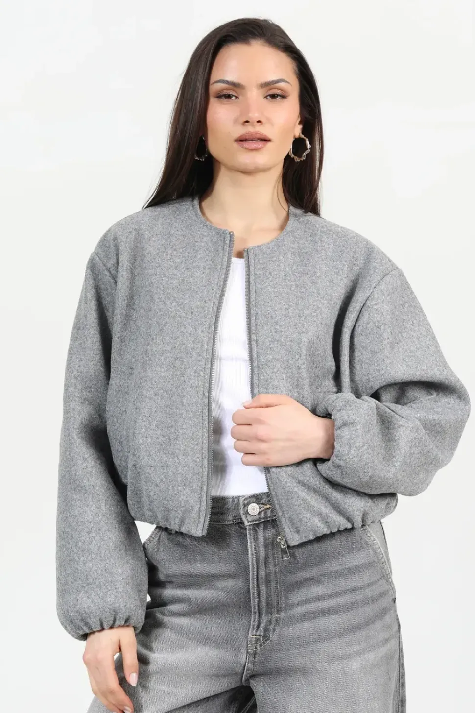 Oversized Cropped Bomber Style Jacket