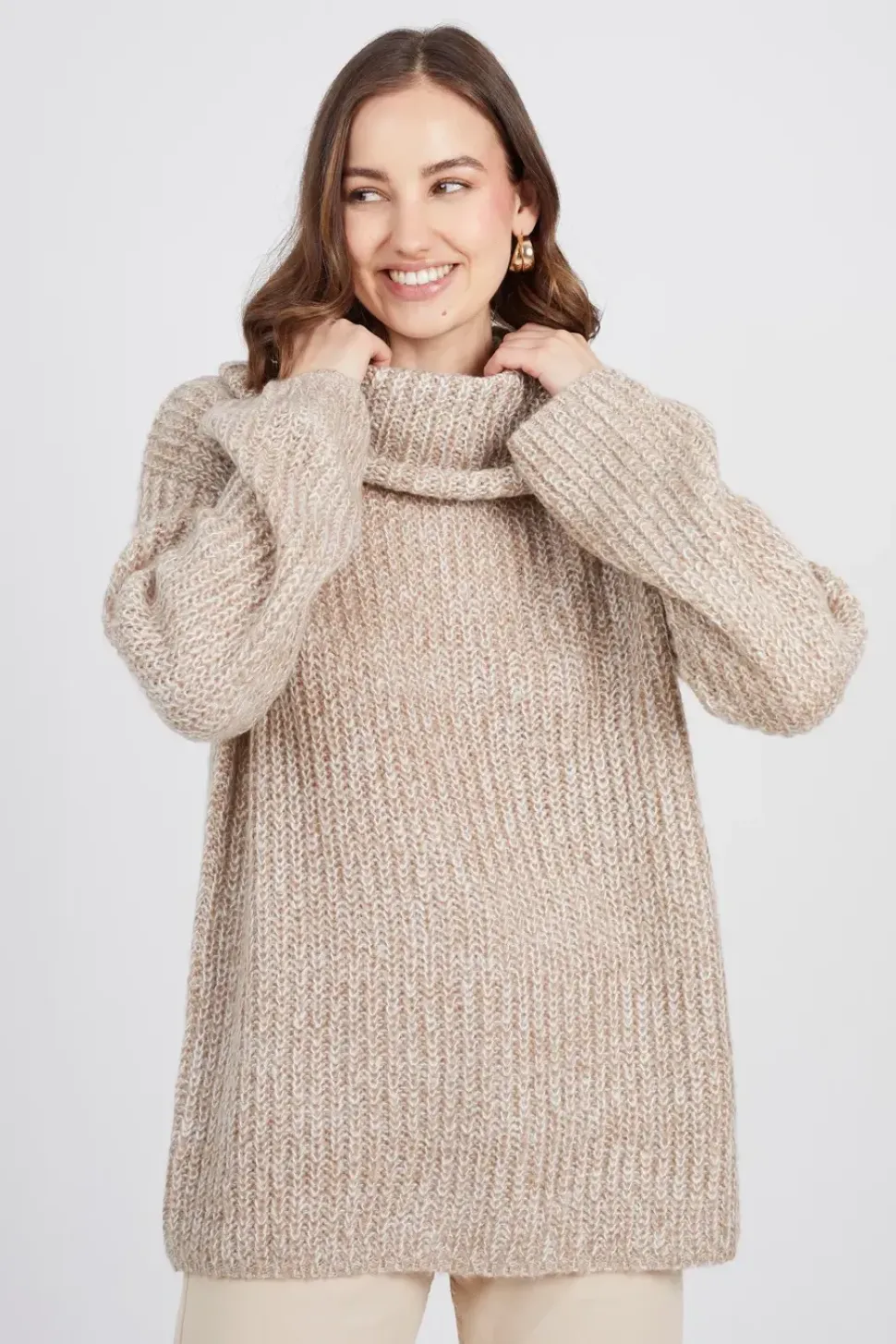 Oversized Fisherman Knit Roll Neck Jumper