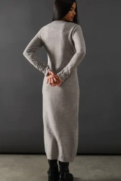 Oversized High V Neck Knitted Midaxi Dress