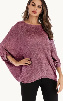 Oversized Jersey 3/4 Sleeves Top In Rust Red