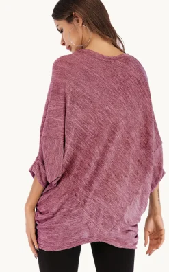 Oversized Jersey 3/4 Sleeves Top In Rust Red