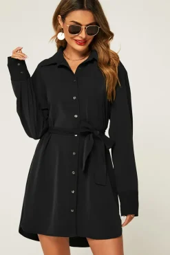 Oversized Rounded Side Split Mini Shirt Dress