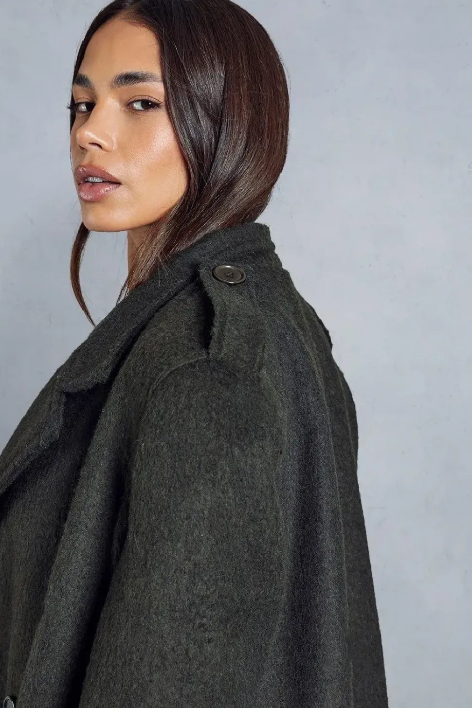Oversized Utility Wool Look Trench Coat