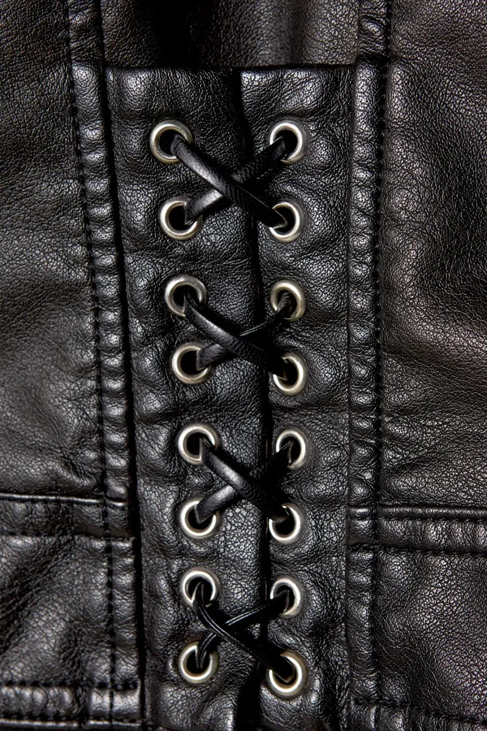 Oversized Whipstitch Detail Leather Jacket
