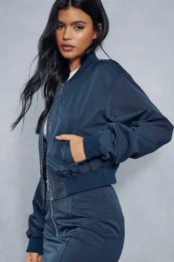 Oversized Woven Cropped Bomber