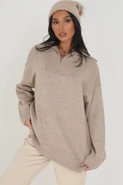 Oversized Zip Collar Knitted Jumper