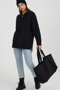 Oversized Zip Collar Knitted Jumper