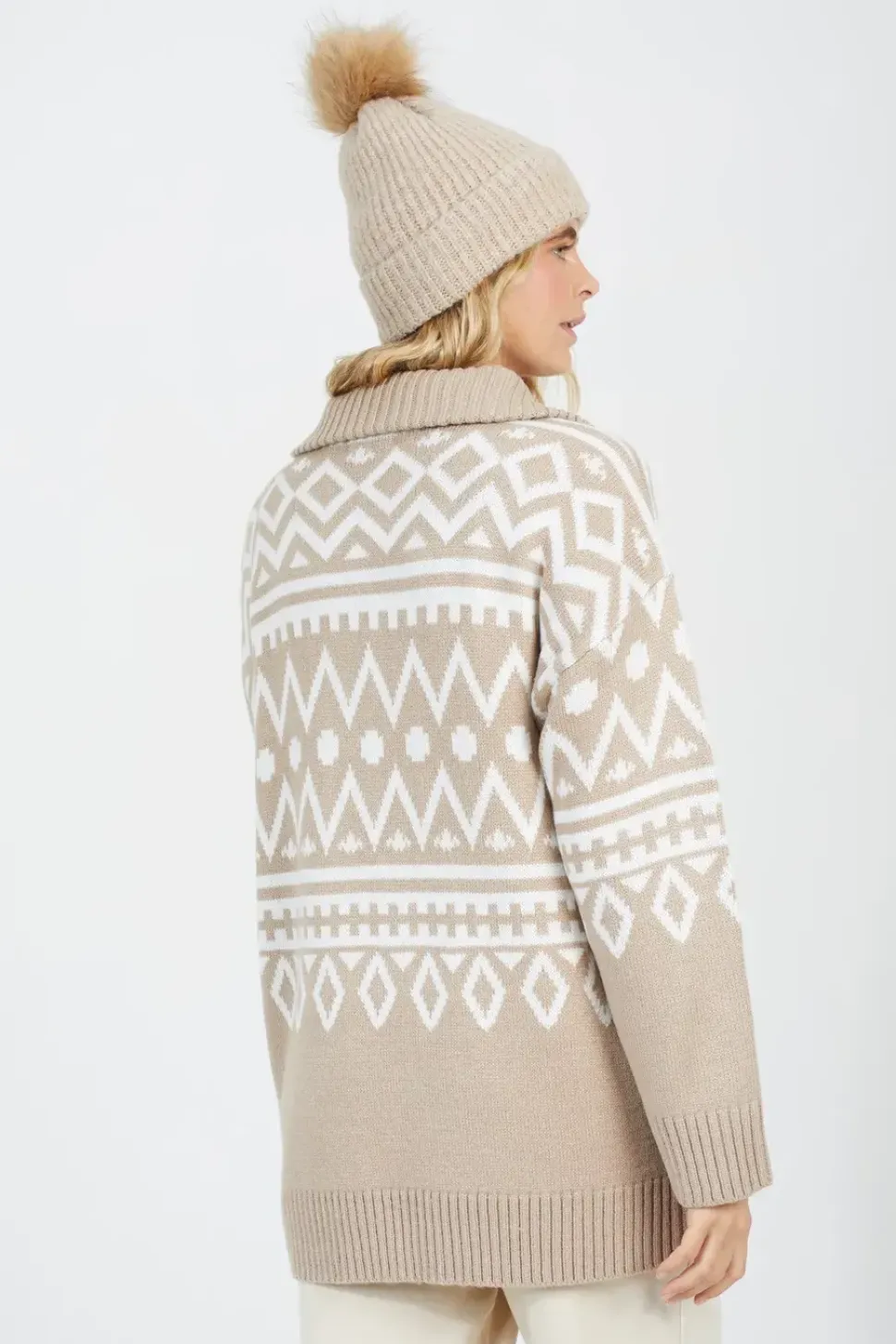 Oversized Zip Neck Knitted Pattern Jumper