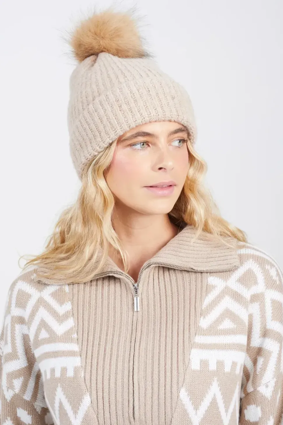 Oversized Zip Neck Knitted Pattern Jumper
