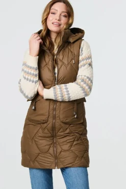 Padded Sleeveless Hooded Longline Gilet