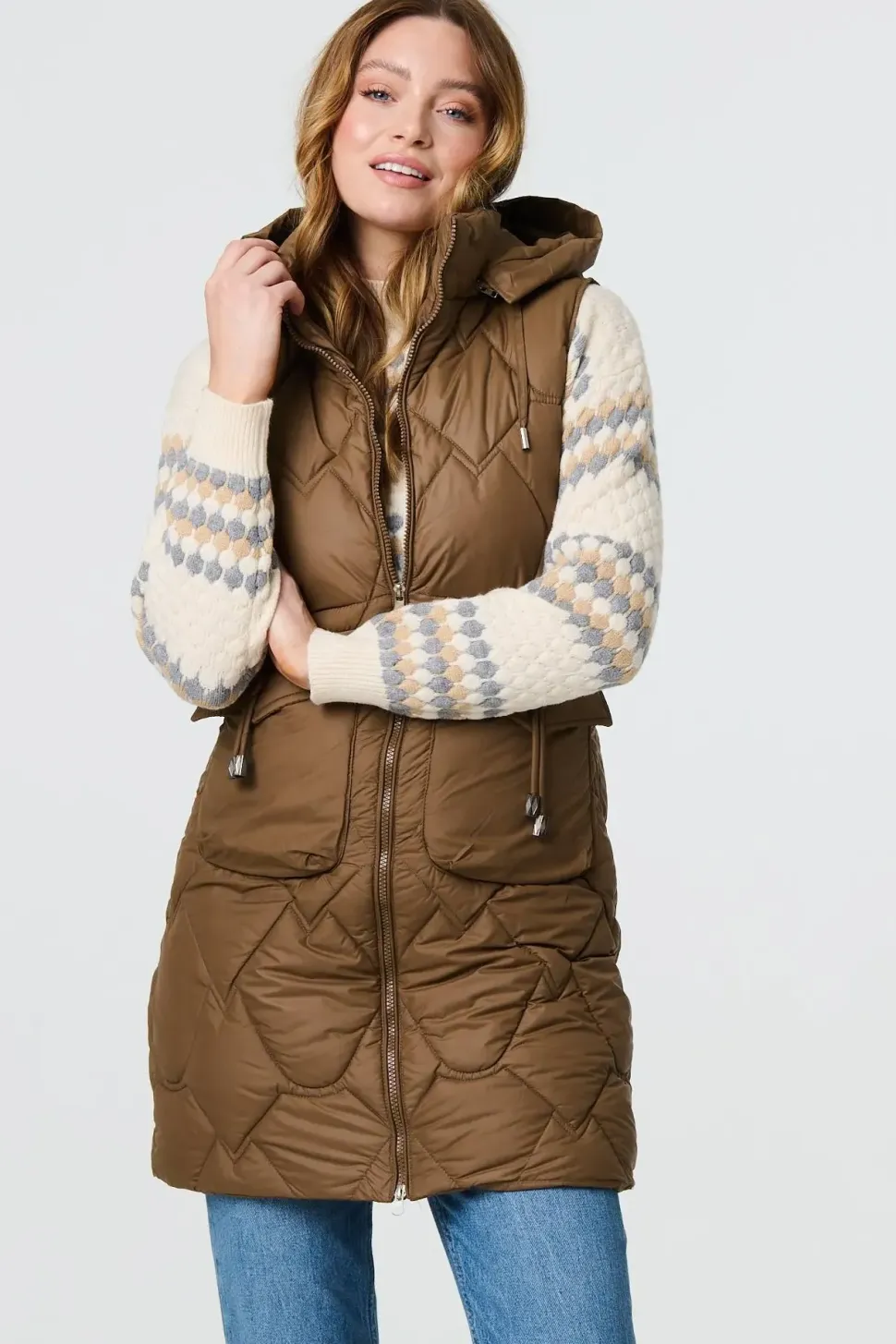 Padded Sleeveless Hooded Longline Gilet