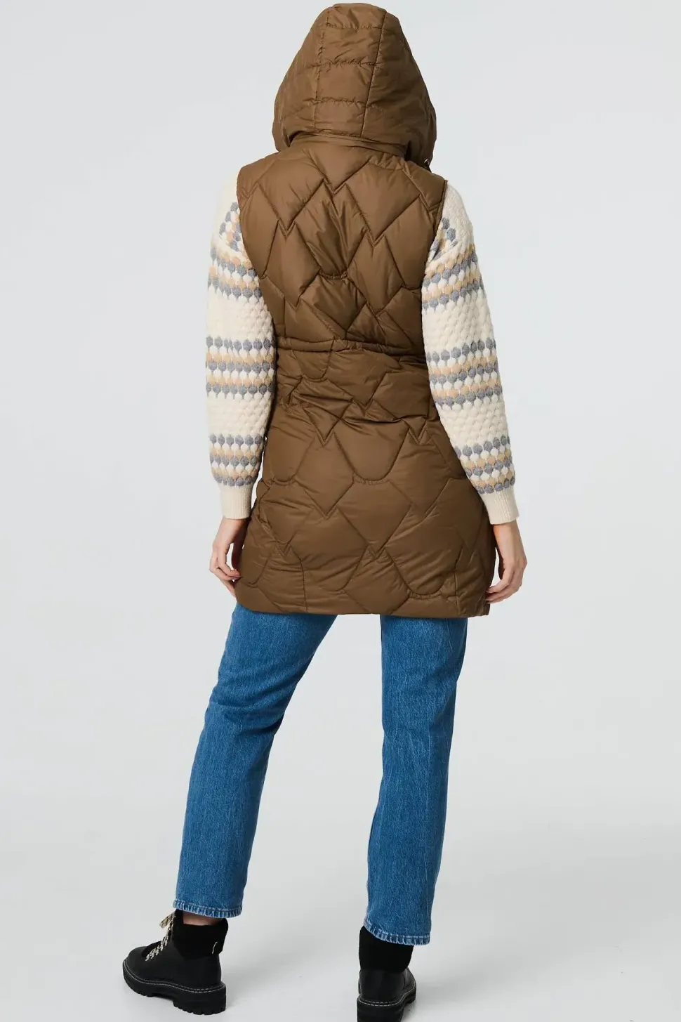 Padded Sleeveless Hooded Longline Gilet