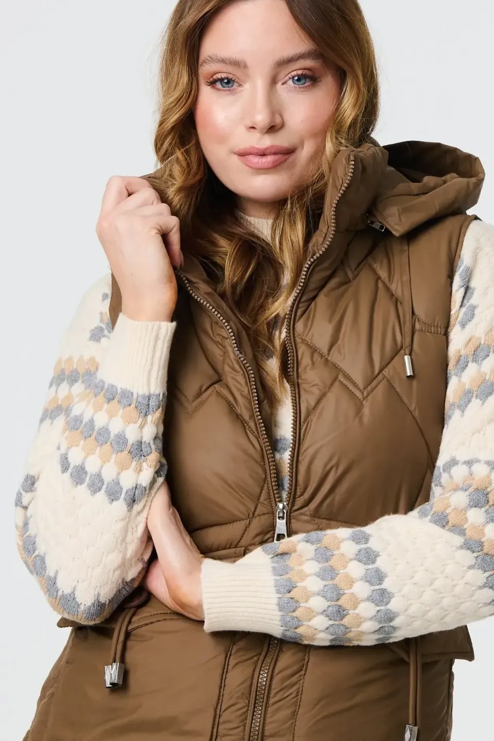Padded Sleeveless Hooded Longline Gilet