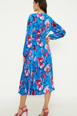Painted Abstract Satin Wrap Midi Dress