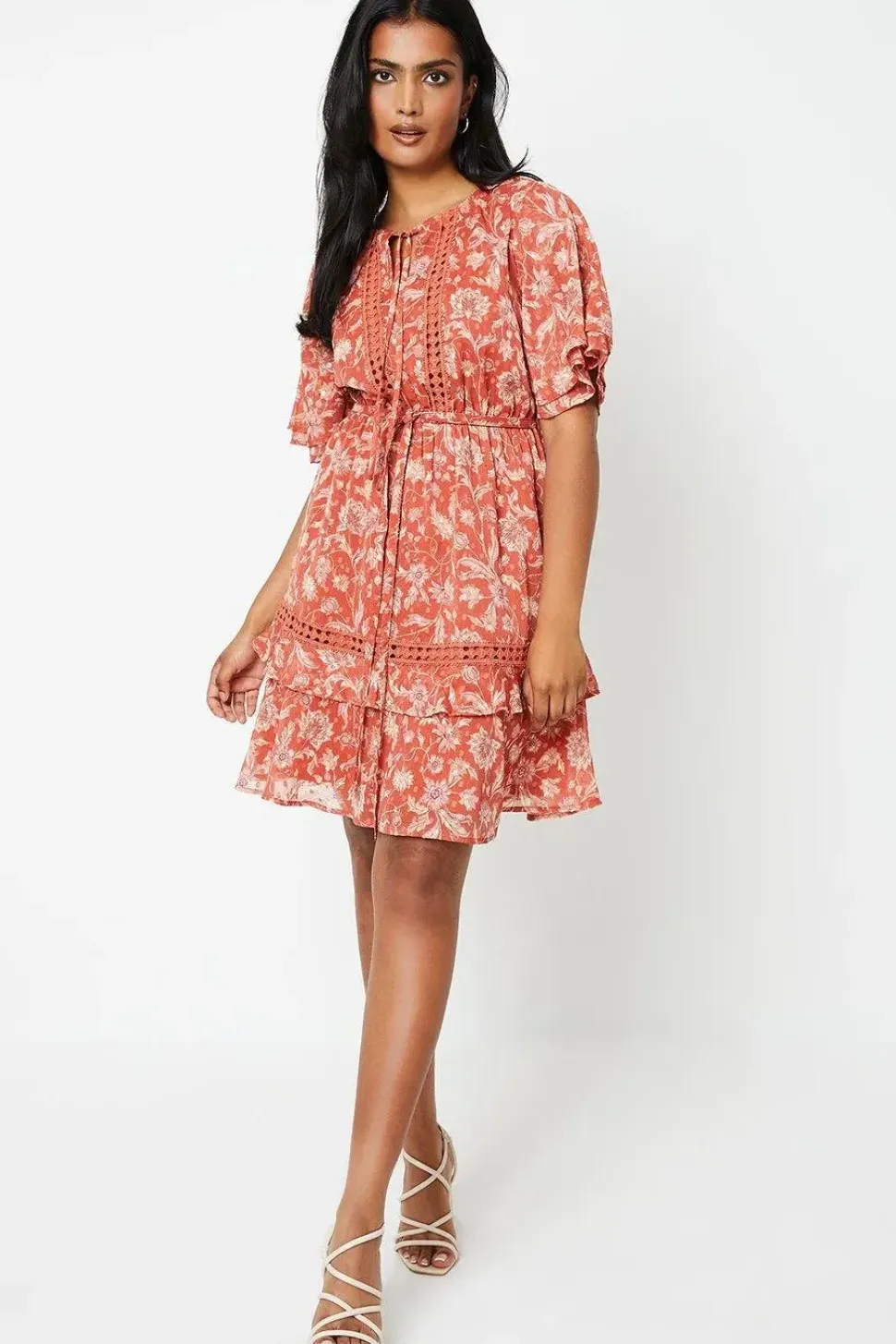 Paisley Dobby Chiffon Trim Insert Skater Dress
