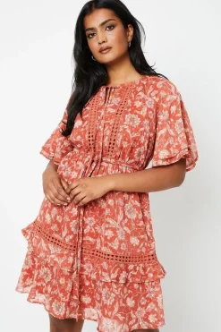 Paisley Dobby Chiffon Trim Insert Skater Dress