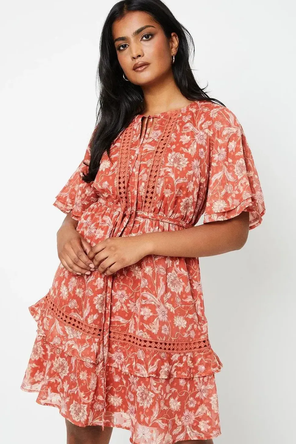 Paisley Dobby Chiffon Trim Insert Skater Dress