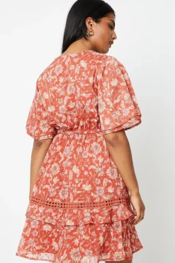 Paisley Dobby Chiffon Trim Insert Skater Dress