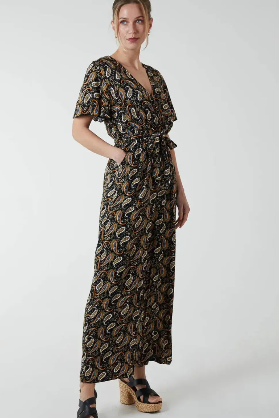 Paisley Floral Tie Waist Jumpsuit