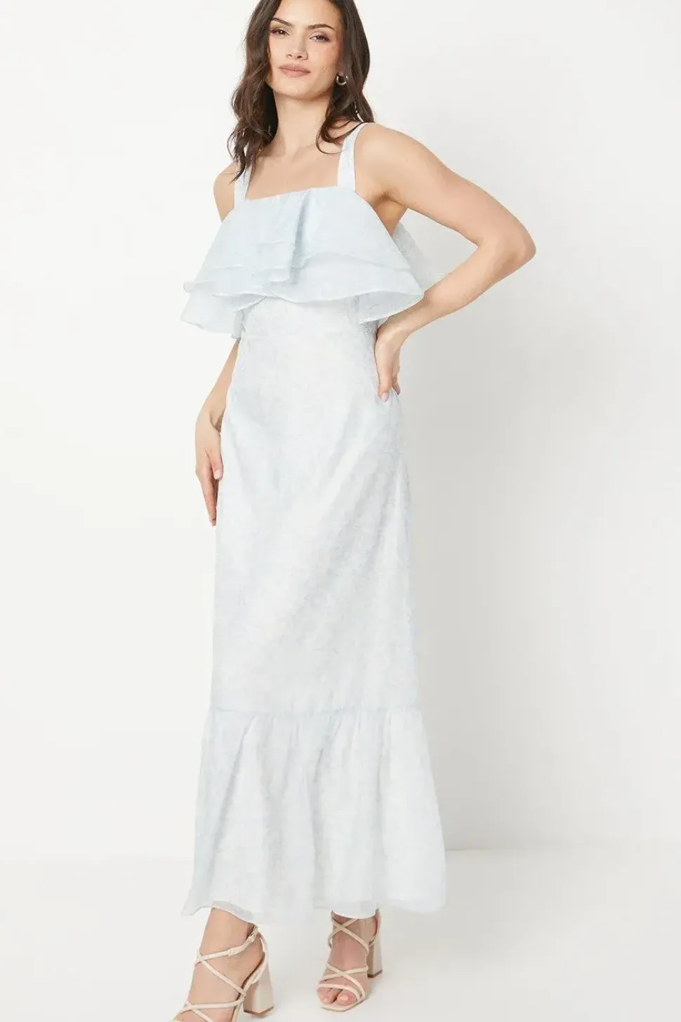 Paisley Frill Strappy Organza Midi Dress