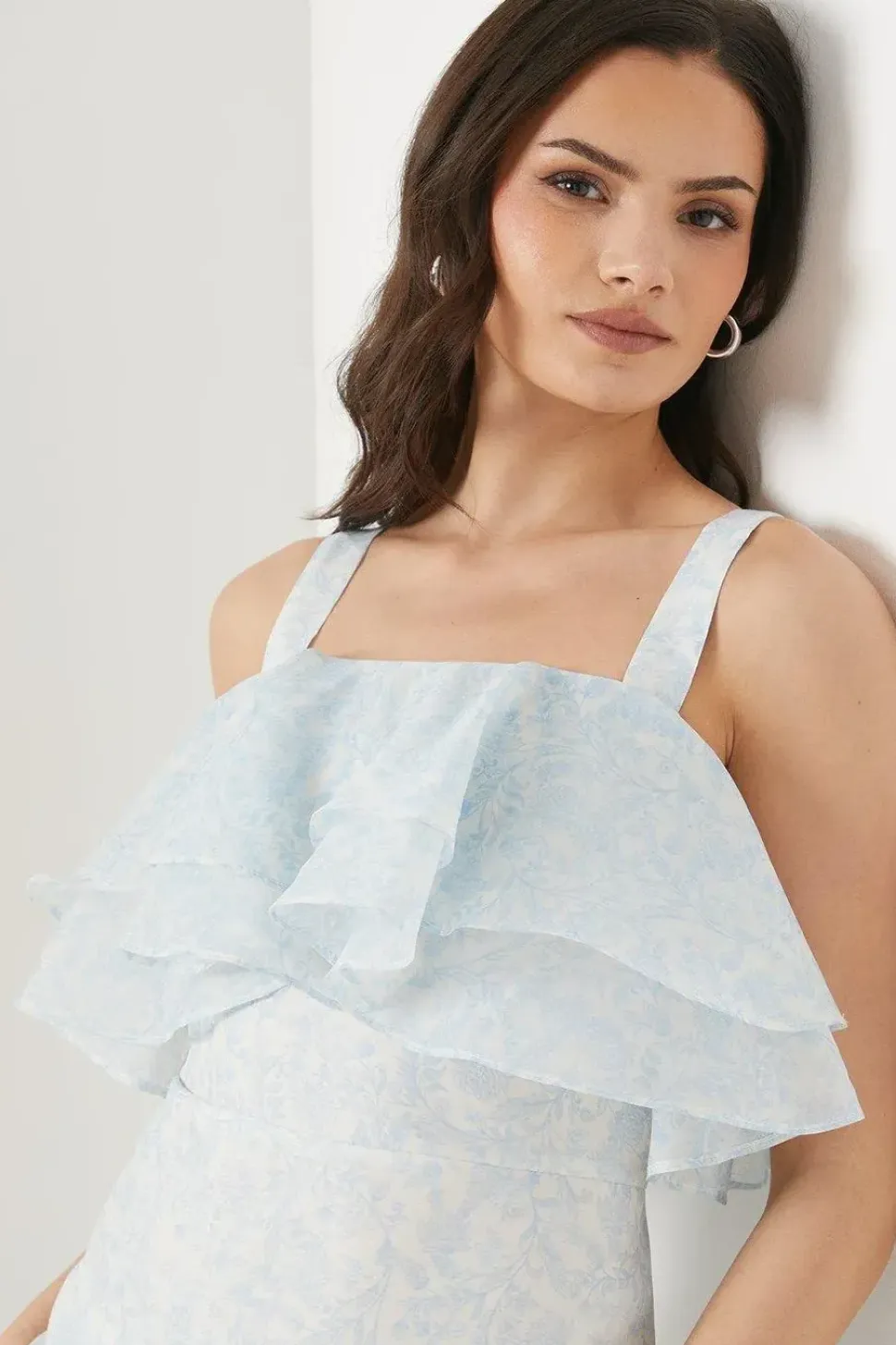 Paisley Frill Strappy Organza Midi Dress