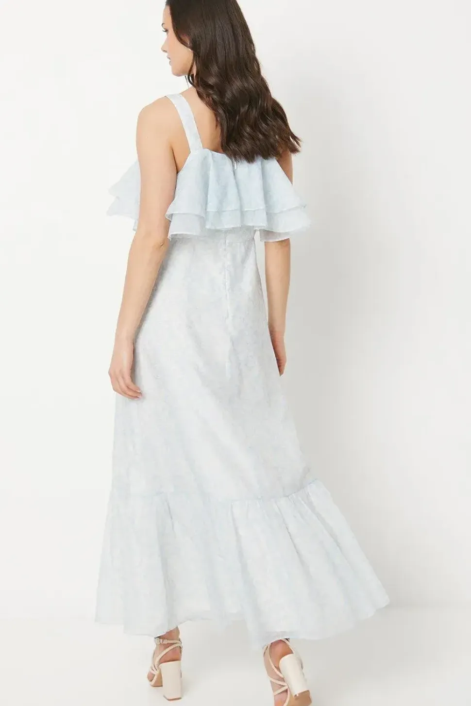 Paisley Frill Strappy Organza Midi Dress