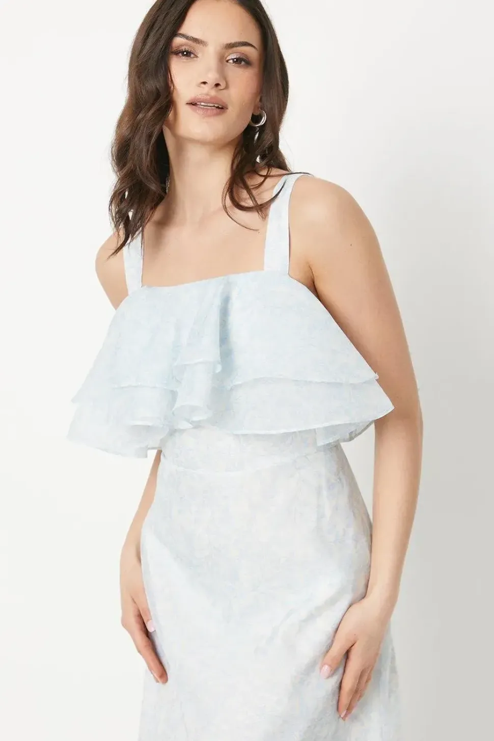 Paisley Frill Strappy Organza Midi Dress