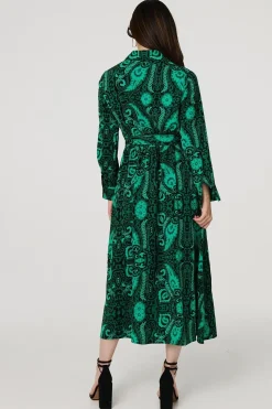Paisley Long Sleeve Midi Shirt Dress