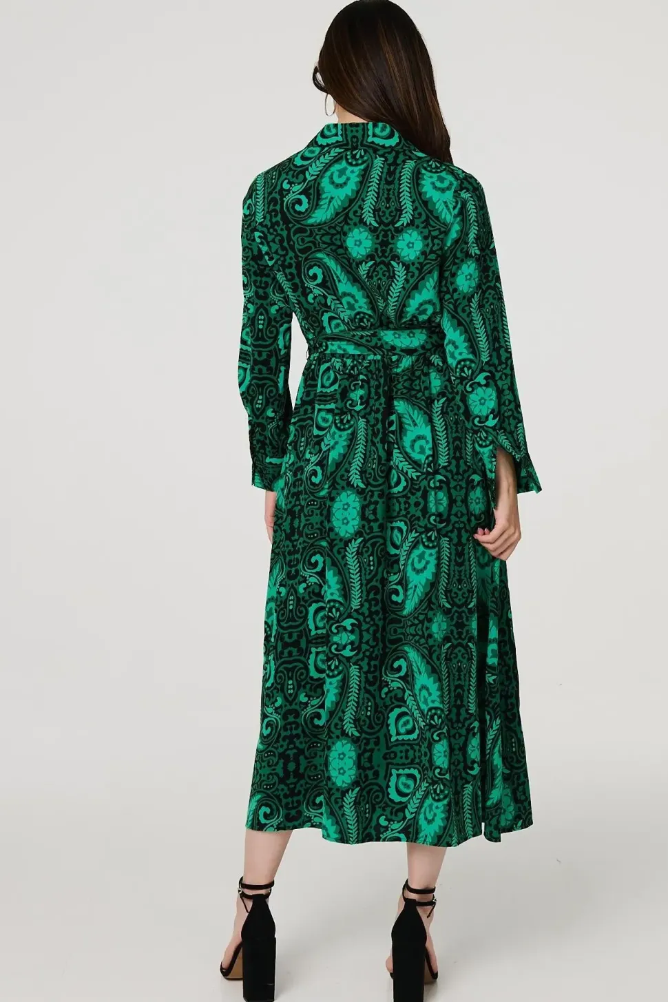 Paisley Long Sleeve Midi Shirt Dress