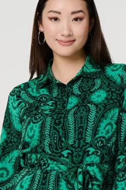 Paisley Long Sleeve Midi Shirt Dress
