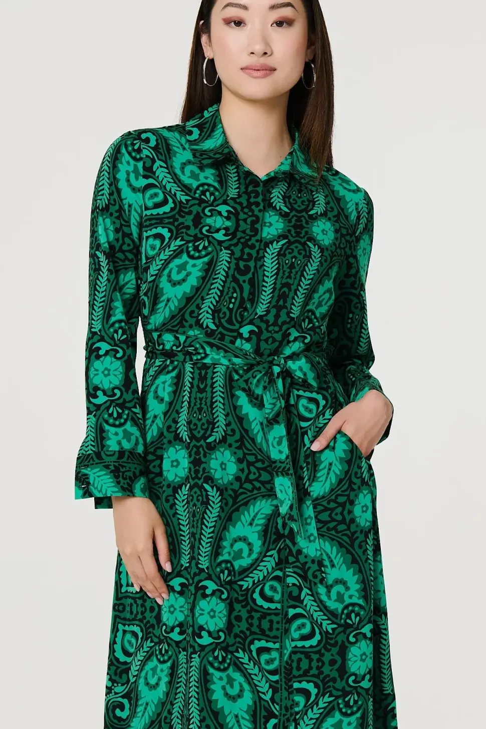 Paisley Long Sleeve Midi Shirt Dress