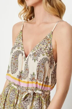Paisley Patchwork Printed Crinkle Strappy Wide Leg Jumpsuit