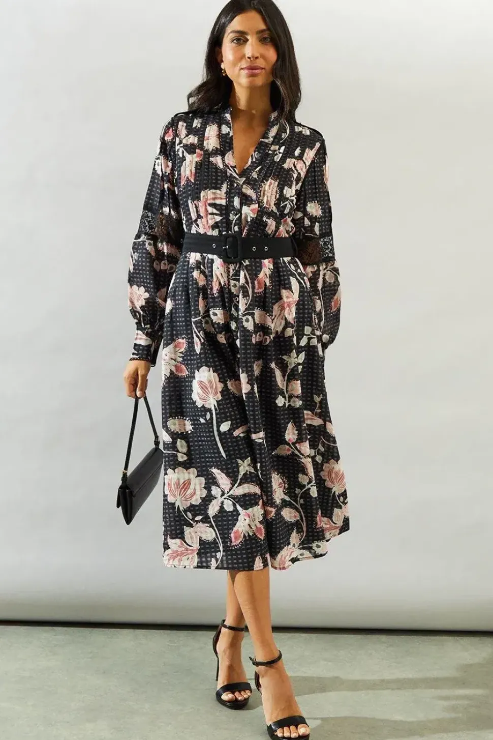 Paisley Print Belted Shirt Midi Dress