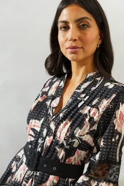 Paisley Print Belted Shirt Midi Dress