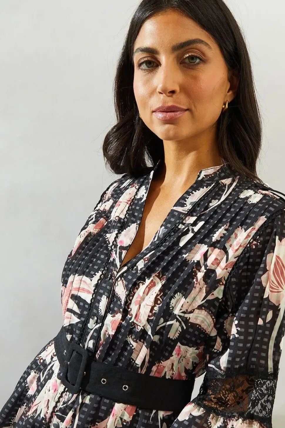 Paisley Print Belted Shirt Midi Dress