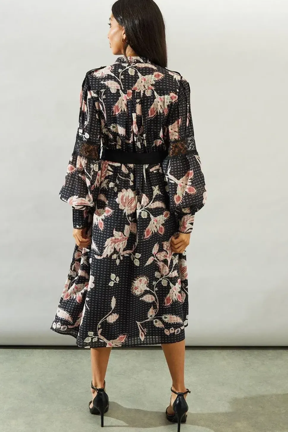 Paisley Print Belted Shirt Midi Dress