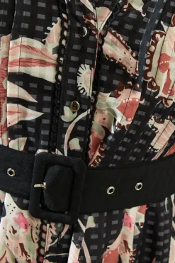 Paisley Print Belted Shirt Midi Dress
