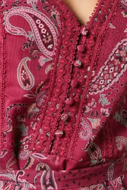 Paisley Printed Lace Trim Tiered Belted Mini Dress