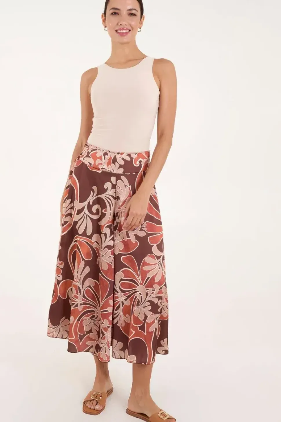 Paisley Printed Satin Wide Leg Culotte Trousers