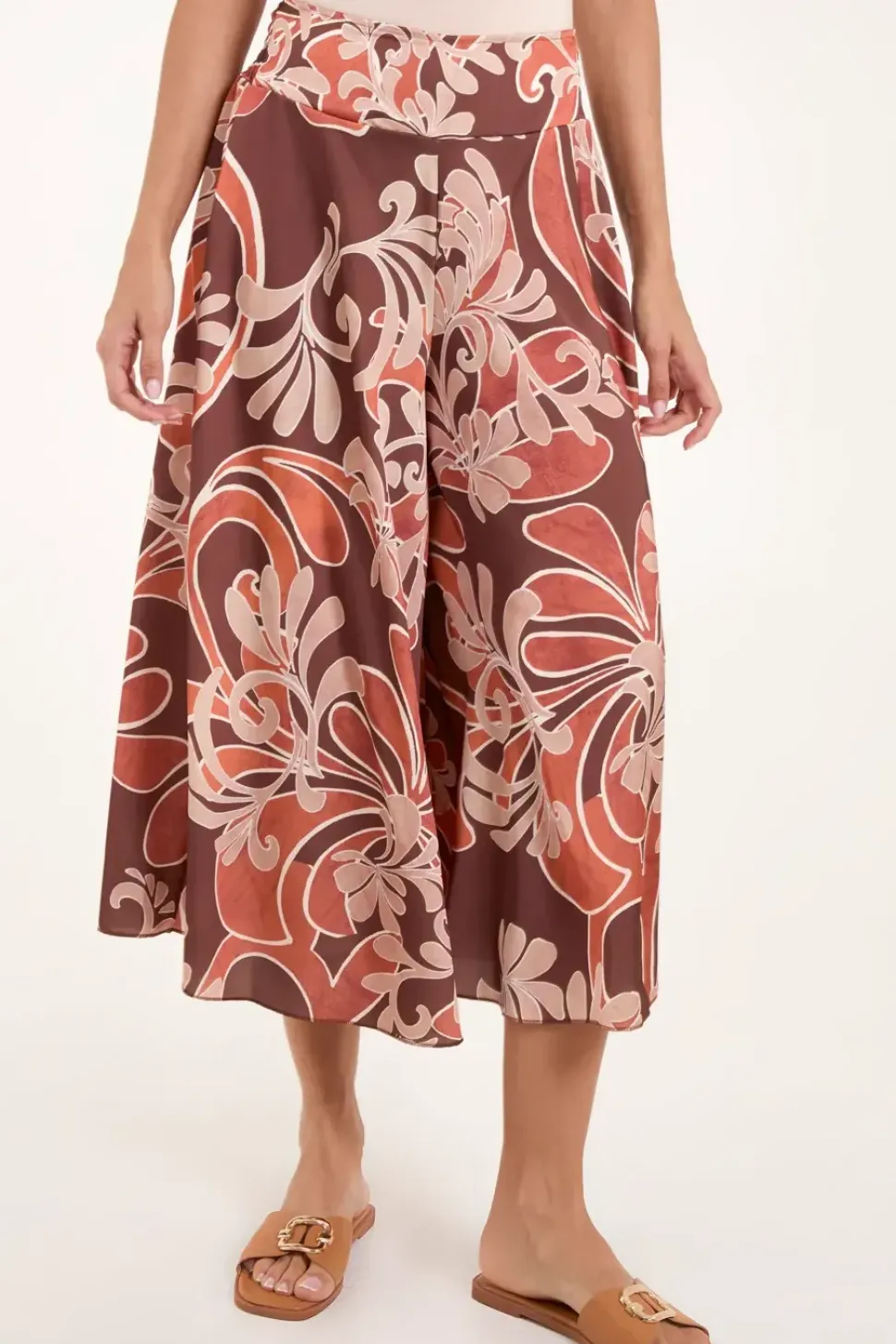 Paisley Printed Satin Wide Leg Culotte Trousers