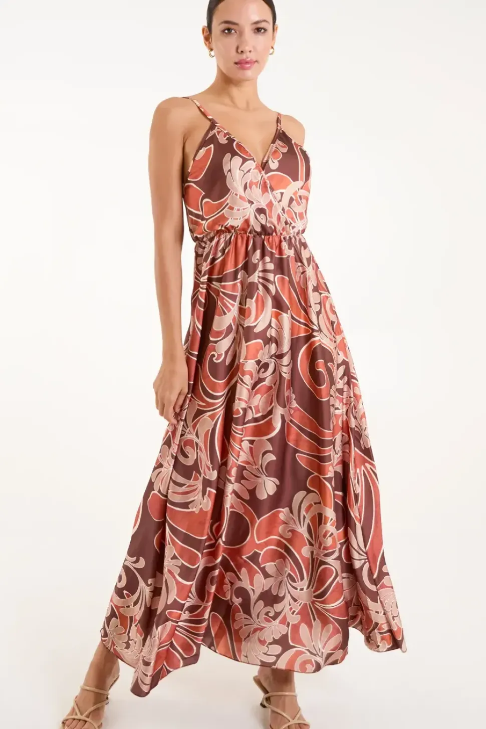 Paisley Printed Satin Wrap Maxi Dress