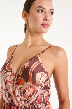 Paisley Printed Satin Wrap Maxi Dress